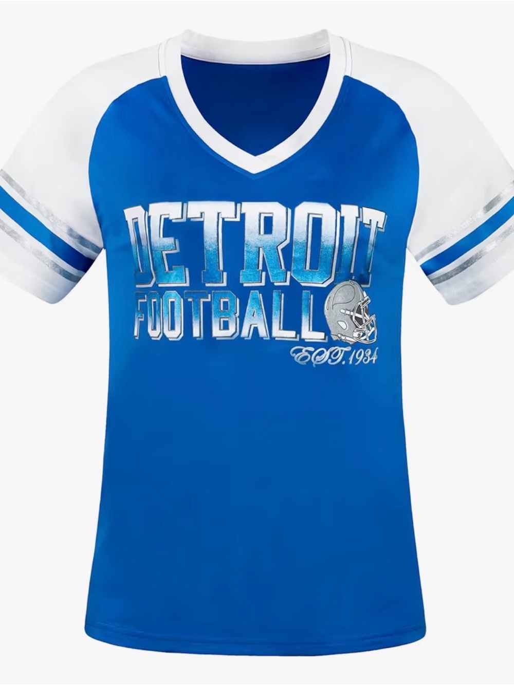 Detroit Football Women’s V-Neck Top - Royal Blue/White Size Large